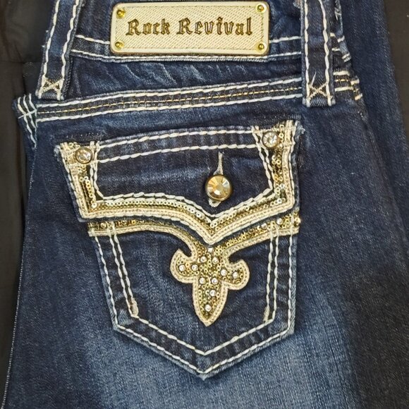 Rock Revival Size 28 "KAI" Easy boot Thick White Stitching Medium Dark Wash - Picture 7 of 11